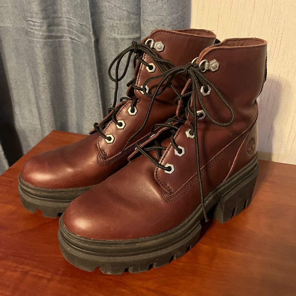 Timberland Brown Burgundy Lace Up Combat Boots Everleigh Womens 7